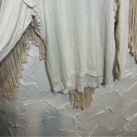 Anthro Pilcro Ivory Cotton Ruffle Shoulder Tee Coquette Cottagecore Women Medium - Picture 5 of 9